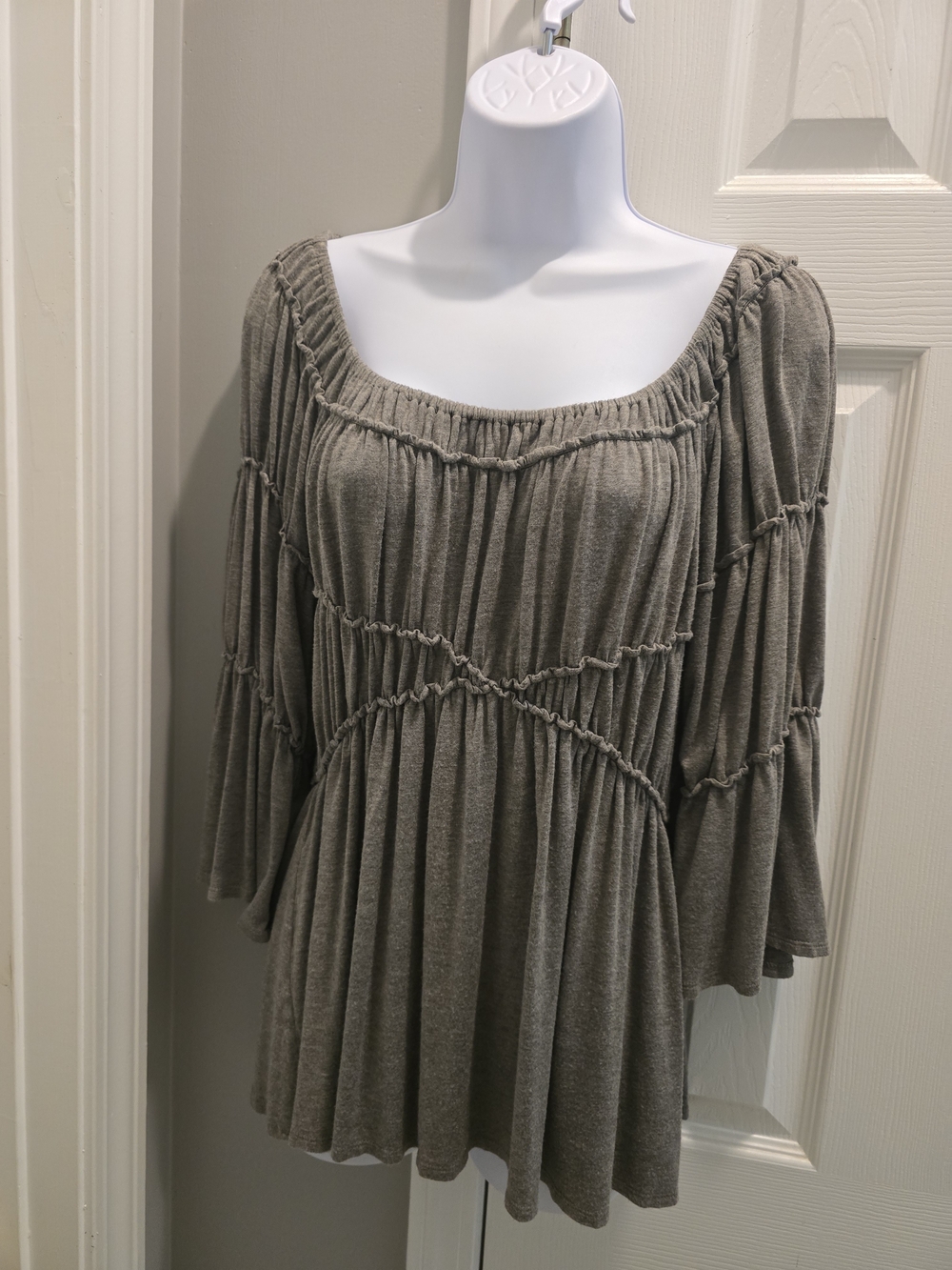 Sophie Max Taupe Smocked Peasant Tunic